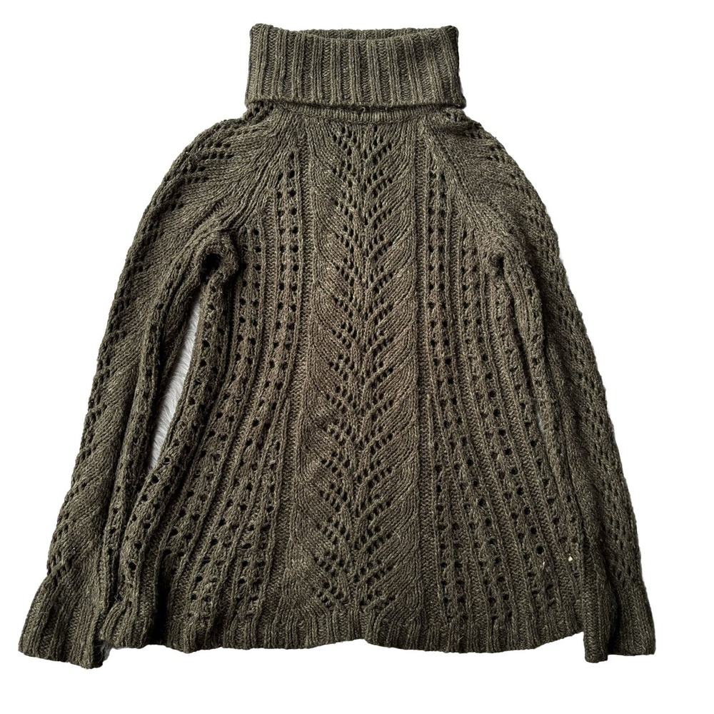 Sleeping on Snow Sz S Brown Linen Wool Cowl Neck Open Knit Winter Fall Causal